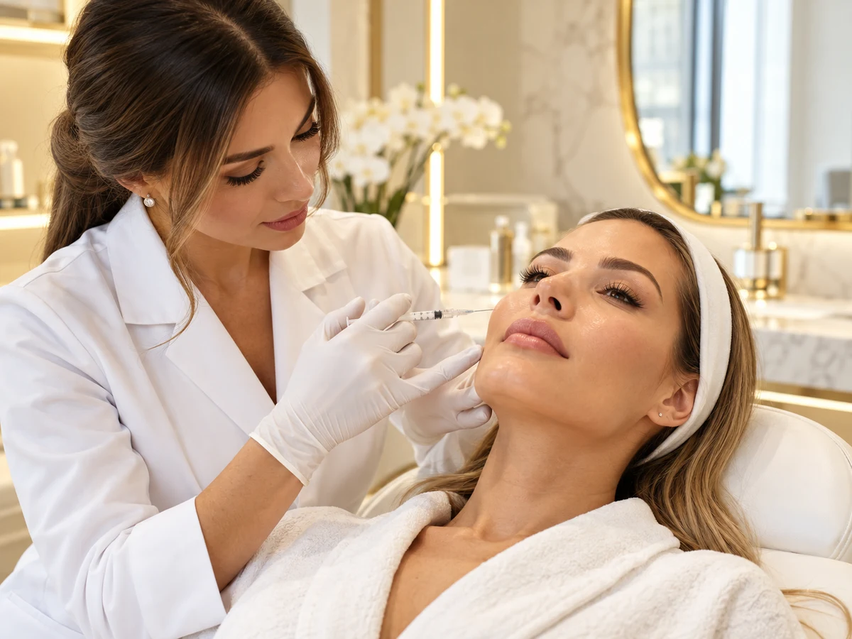 Profesional realizando un tratamiento de medicina estética facial